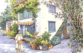 欧阳贝钢笔淡彩街屋场景班(高清画质带资料)