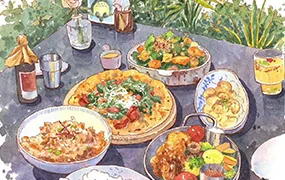 欧阳贝钢笔淡彩美食手帐班(高清画质带资料)