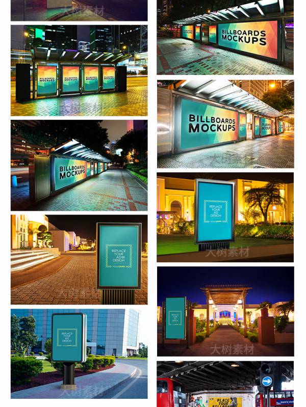 样机模板-街头户外灯箱广告牌海报智能贴图样机场景VI展示效果PSD设计素材