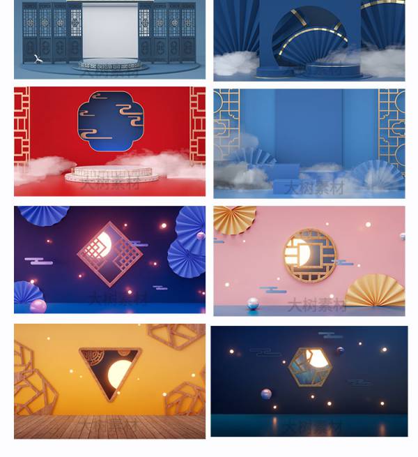 背景素材-国潮风中式古典场景产品展示台C4D格式文件高清立体海报背景图