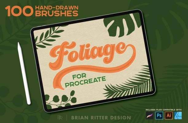 Procreate笔刷-简洁纯色填充植物印章图案笔刷素材