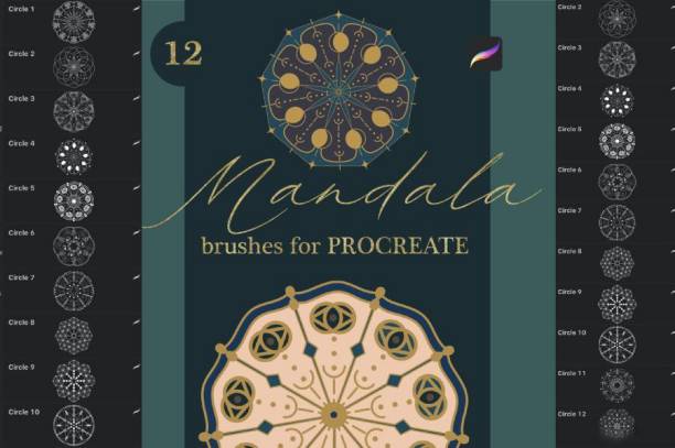 Procreate笔刷-古典曼陀罗风格印花花纹图案procreate笔刷素材