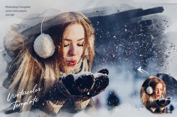 样机模板-一键将照片处理成水彩画效果PS样机模板