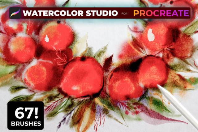 Procreate笔刷-27套图案毛发项链水彩圣诞主题爱心植物图案笔刷合集