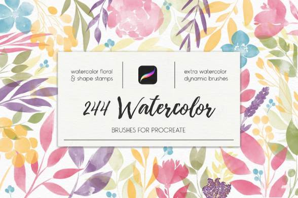 Procreate笔刷-花朵叶子印章水彩笔刷素材资源
