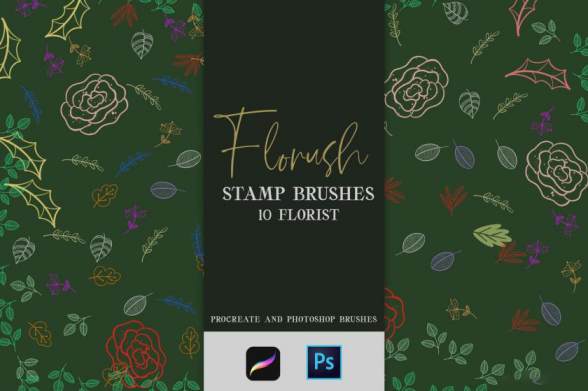 Procreate笔刷-笔刷资源-彩色简笔画植物印章图案procreate和ps笔刷素材