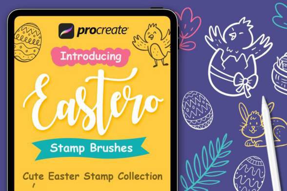 Procreate笔刷-复活节主题彩蛋树叶图案印章笔刷素材