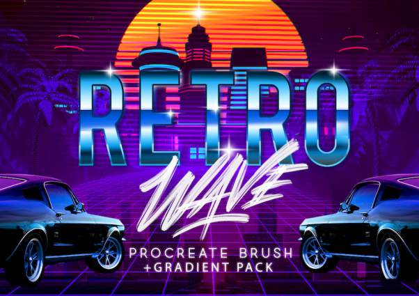 Procreate笔刷-赛博朋克夏日复古风格笔刷和图案素材下载