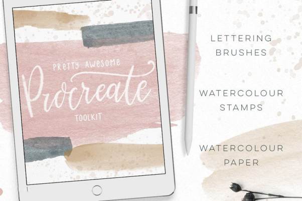 Procreate笔刷-水彩飞溅文字图案纹理笔刷和背景图素材