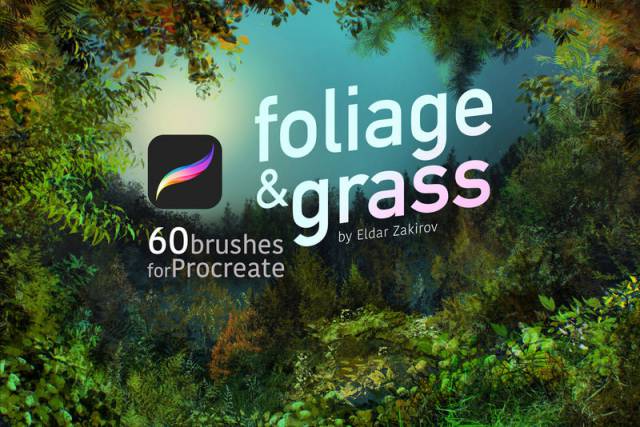 Procreate笔刷-植物枝叶落叶草地图案笔刷素材资源