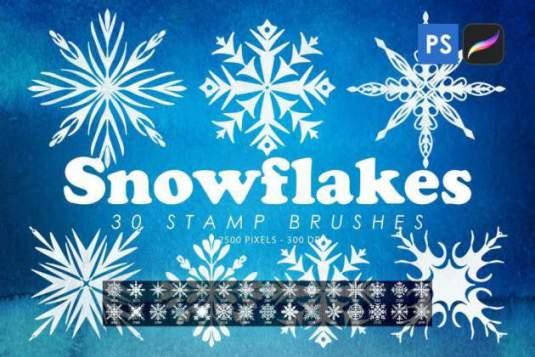Procreate笔刷-笔刷资源-冬季主题雪花图案PS和Procreate笔刷设计素材