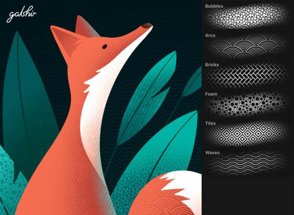 Procreate笔刷-galshir新推出波点祥云砖块气泡图案笔刷素材