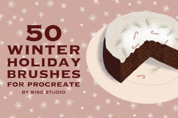 Procreate笔刷-圣诞装饰星星雪花树枝彩灯麋鹿笔刷素材