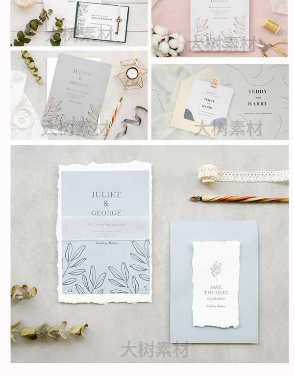 样机模板-信函卡片贺卡婚礼花朵女性智能贴图VI样机提案PSD设计模板素材