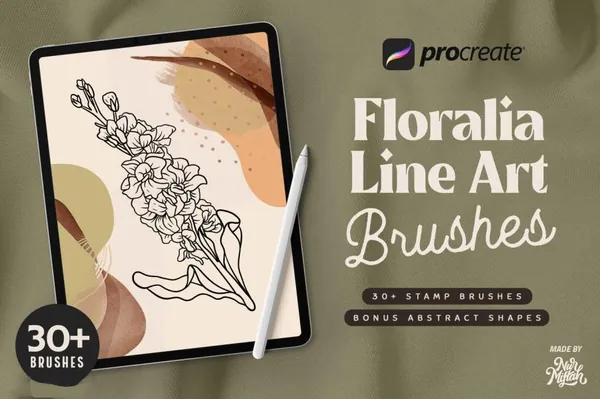 Procreate资源-手绘线条植物花卉图案笔刷素材资源