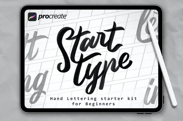 Procreate资源-手绘英文书法字体格线笔刷素材资源