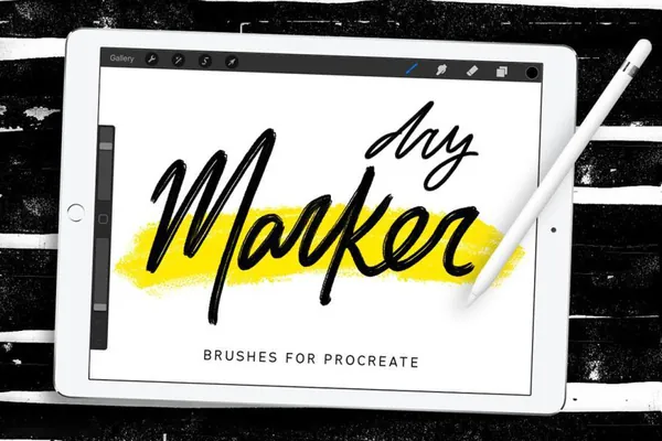 Procreate资源-半干油性记号笔书法效果文字笔刷素材