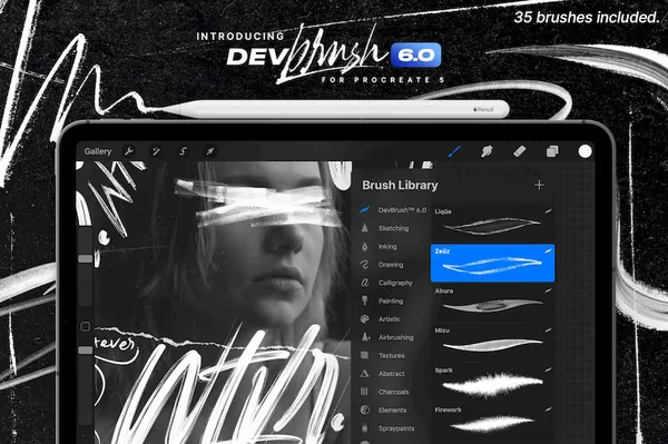 Procreate资源-DevBrush6.0手写艺术字体笔刷素材资源
