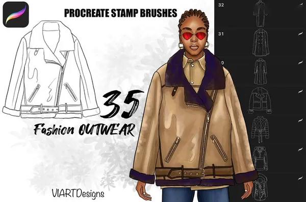 Procreate资源-外套线框图服装设计笔刷资源素材
