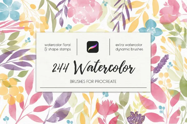 Procreate资源-花朵叶子印章水彩笔刷素材资源
