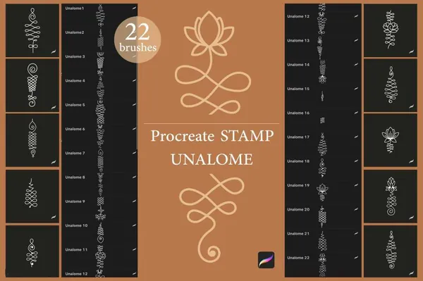 Procreate资源-复古中国风几何线条组合装饰图案笔刷素材