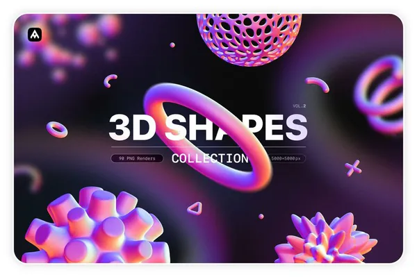 PNG素材-红紫色3D立体几何形状平面设计PNG素材合集