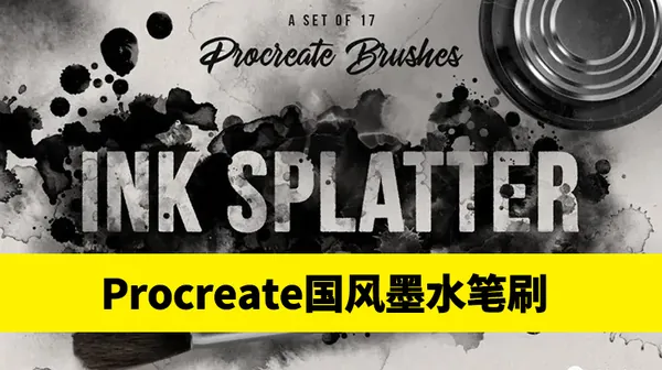 Procreate资源-17款国风墨水飞溅效果素描绘画画笔Procreate笔刷
