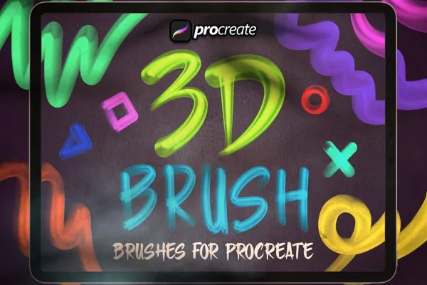 Procreate资源-3D立体的彩色艺术涂鸦文字笔刷素材