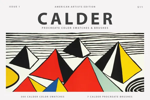 Procreate资源-水粉水彩油画线条考尔德（Calder）艺术创作笔刷和色卡素材