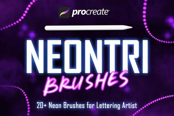 Procreate资源-荧光亮光粉色霓虹灯纹理效果文字笔刷素材