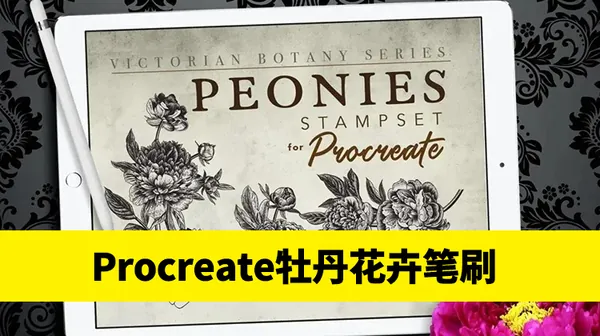 Procreate资源-复古牡丹花卉Procreate印章笔刷套装