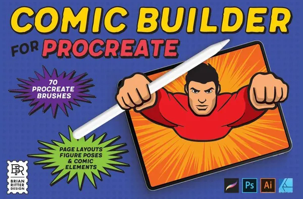 Procreate资源-漫画创作设计线条图案笔刷工具包