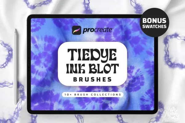 Procreate资源-墨水印迹的扎染图案笔刷和色卡素材