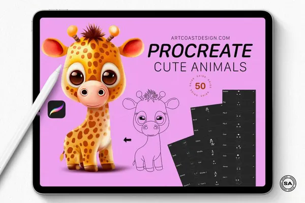 Procreate笔刷-可爱小动物Procreate线条图形笔刷素材