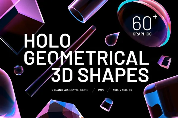 PNG素材-100款全息效果3D几何形状PNG素材合集