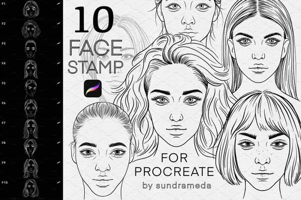 Procreate资源-女性人物素描肖像图案笔刷资源素材