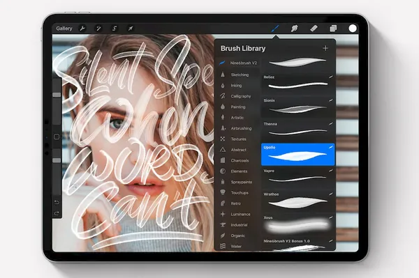 Procreate资源-艺术字体画笔笔刷素材资源Nine6brush v2