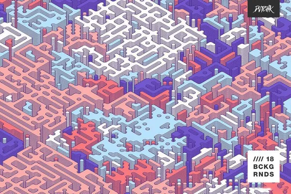背景素材-等距视角彩色立体圆柱迷宫矢量背景图素材