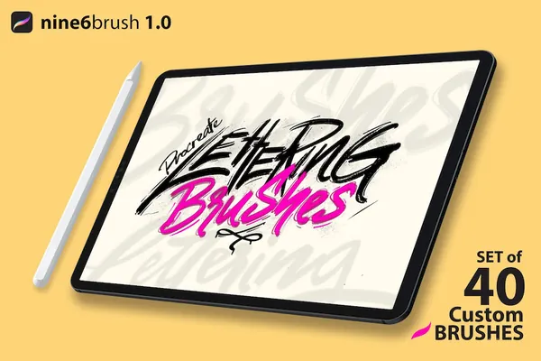 Procreate资源-油漆粉笔艺术字体画笔笔刷素材Nine6brush