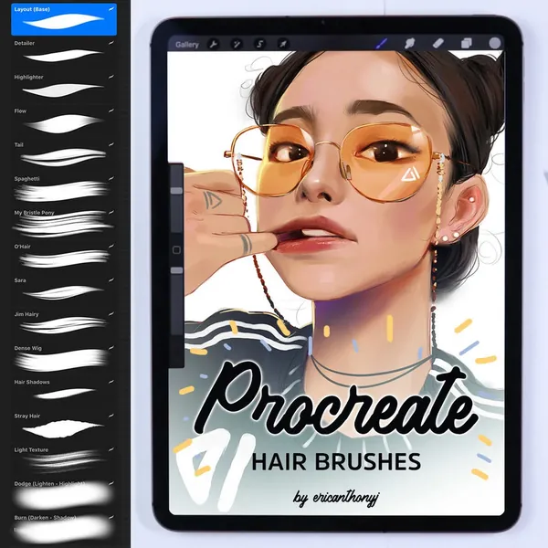 Procreate资源-人像插画头发毛茸茸笔刷素材