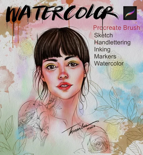 Procreate资源-水彩飞溅墨水纹理艺术绘画效果笔刷素材