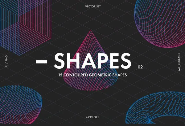 PNG素材-抽象线条构成的3d几何形状矢量及PNG素材