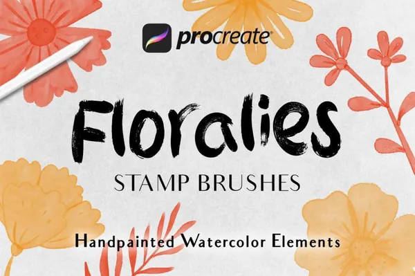 Procreate资源-水彩手绘花卉​纹理效果笔刷素材资源