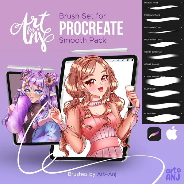 Procreate笔刷-人像插画墨水笔刷素材