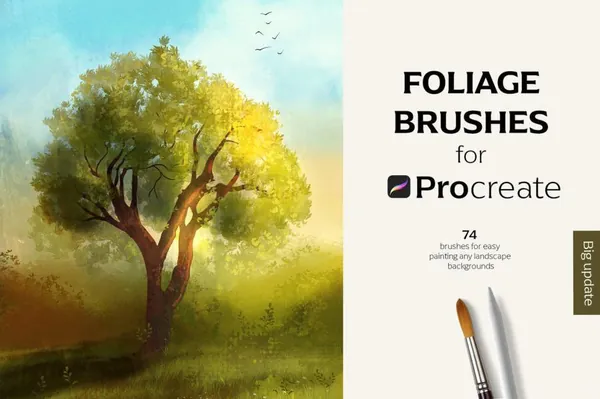 Procreate资源-风景植物树叶画笔图案笔刷素材下载