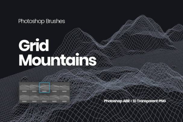 PS笔刷-立体网格山峰效果PS笔刷资源下载