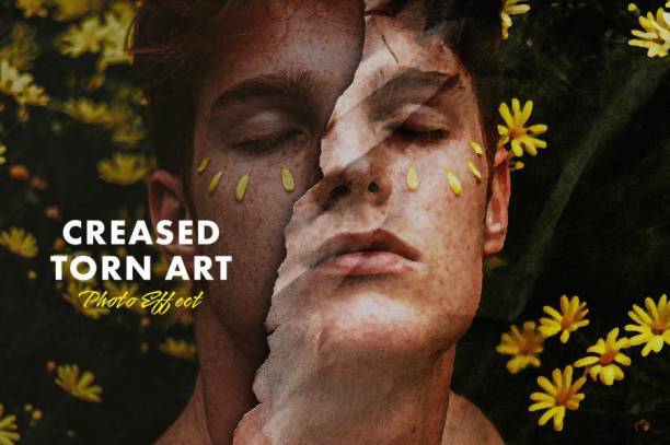 样机模板-将照片处理成撕裂褶皱纸张海报PS样机模板