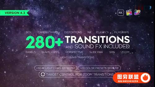 [FCPX插件]206个FCPX转场插件 +20个调色预设 +30个4K炫光视频 +30个