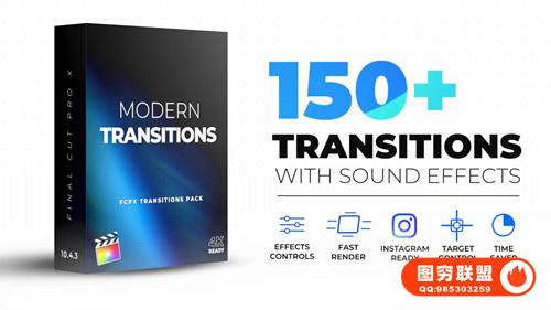 [FCPX插件]150种弹跳平移透视旋转拉伸扭曲缩放 FCPX转场插件+音效
