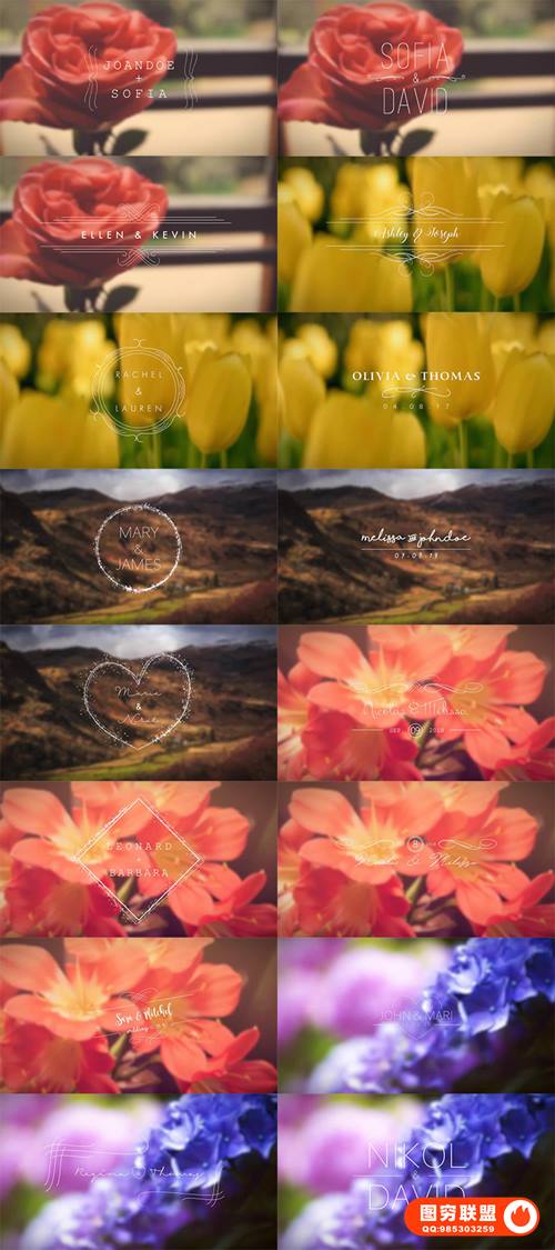 [FCPX插件]16种线条生长婚礼姓名日期文字标题动画 第五季